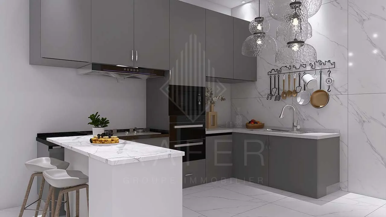 Impressie van een keuken met kookeiland in Cavali