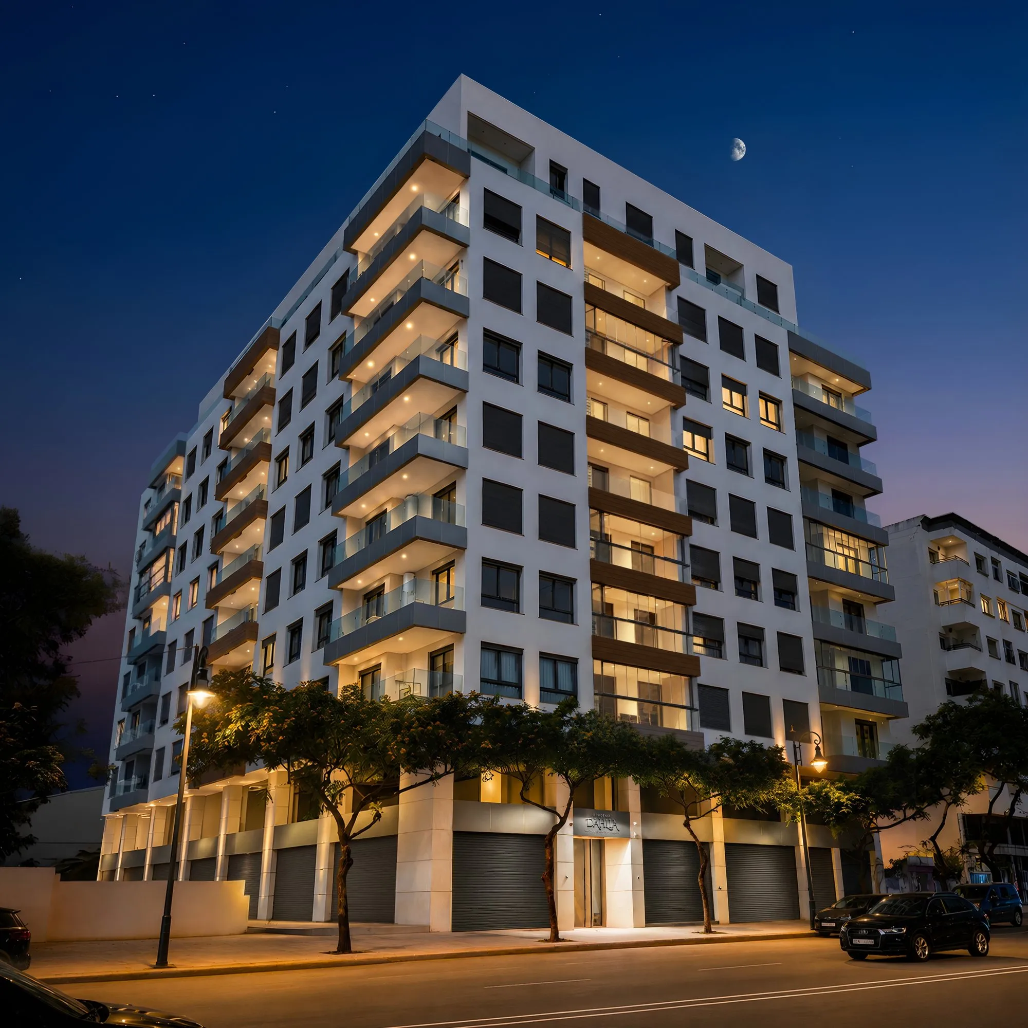 Residentie Dahlia in Tanger bij avond