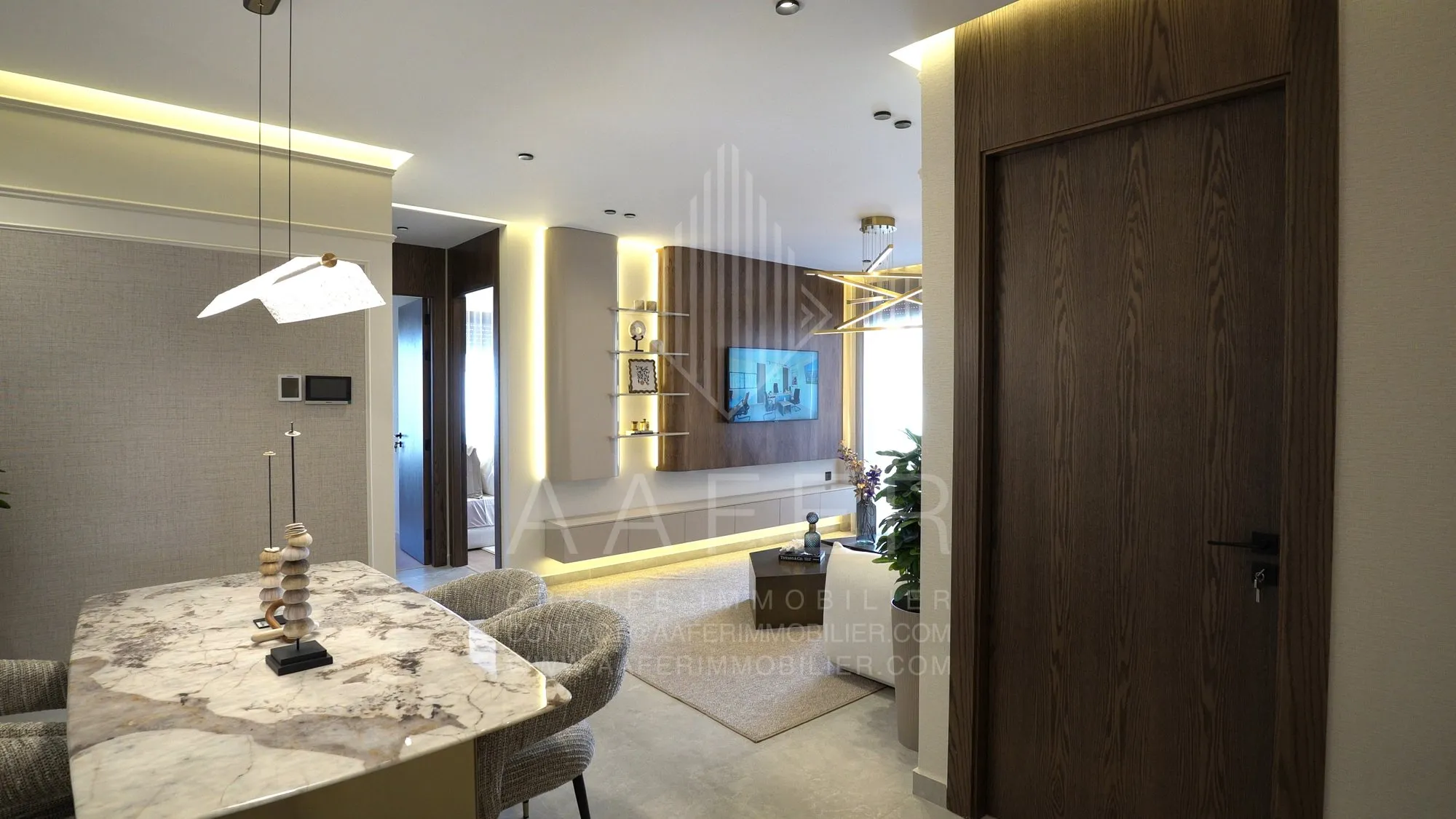 Woonkamer en eethoek in een appartement van Perla